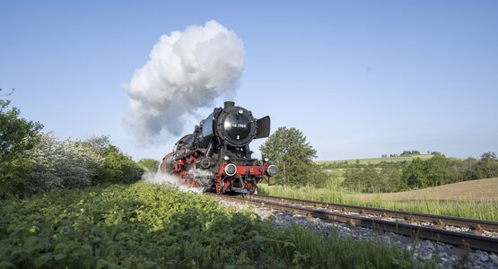 Zug, Wiese, Blauer Himmel | ©  (c) Sauschwänzlebahn